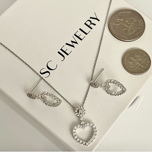 ♥️ Love Weekend ♥️Heart Earrings & Necklace Set 925 Sterling Silver White Zircon - Picture 6 of 9